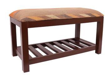 handmade Vintage Shoe Rack Rust Purple Hand-made RECTANGLE Vegetable dyed wool and wood  36'' x 18'' x 21''